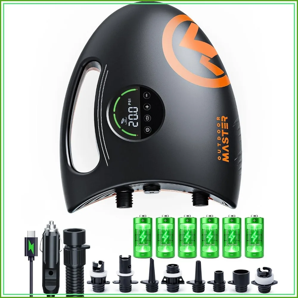 88.8Wh Rechargeable SUP Pump, 20PSI Auto-Off, Inflates & Deflates 6 Boards, Type-C & DC Input, 8 Nozzles