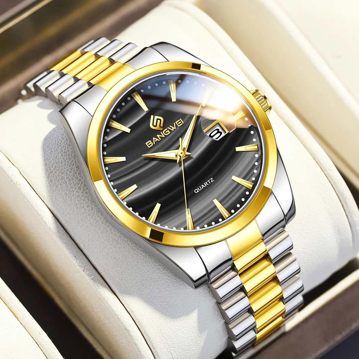 

Мужские часы BANGWEI 2026: Новинка, роскошные, с простым циферблатом, деловые, повседневные, классические, водонепроницаемые, светящиеся, с автодатой, кварцевые