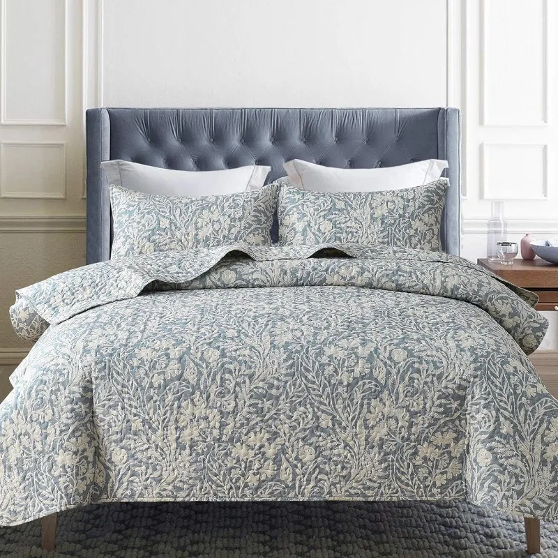 

Botanical Quilt Set 3Pcs, Printed with Leaves Pattern, All Season Lightweight Coverlet Sets