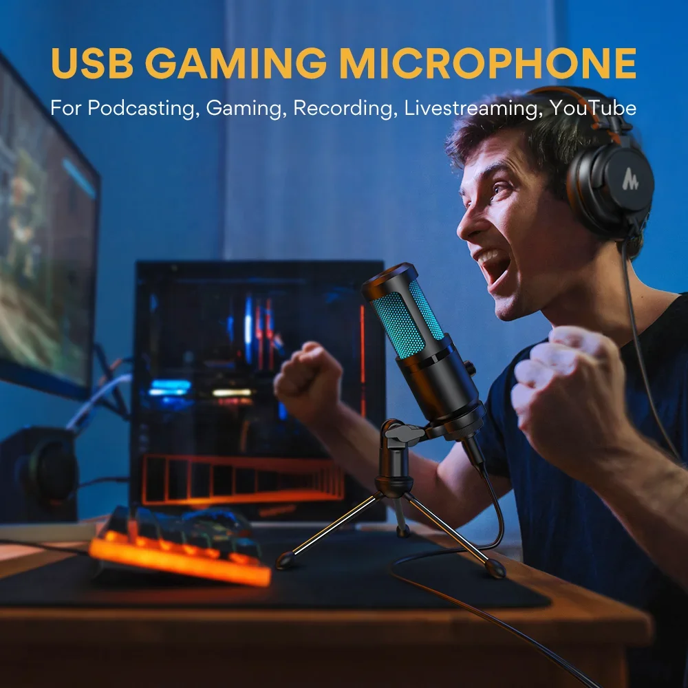 -MAONO Neue RGB Gaming Mikrofon Mit Mic Gain Desktop Mikrofon Podcast Microfono USB Mikrofon Für Gamer Gaming Mikrofone Ansicht 6
