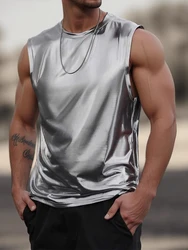 Vintage Shine Tank Tops Mens Party Fashion Sleeveless O Neck Vest T Shirt 2026 Summer Streetwear Men Casual Solid Color Camisole