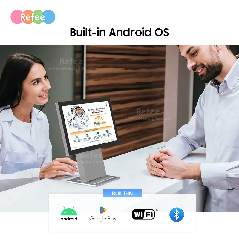 تدوير سطح الطاولة نظام أندرويد HD فيديو LCD عرض إعلاني شاشة تعمل باللمس بالسعة لعرض الترحيب 13.3 ''15.6''