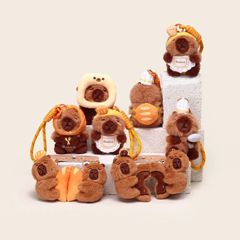 Capybara Plush Keychain Set with Lanyard Multiple Cosplay Styles Kawaii Stuffed Animal Bag Charm Keyring Pendant for Kids Adults