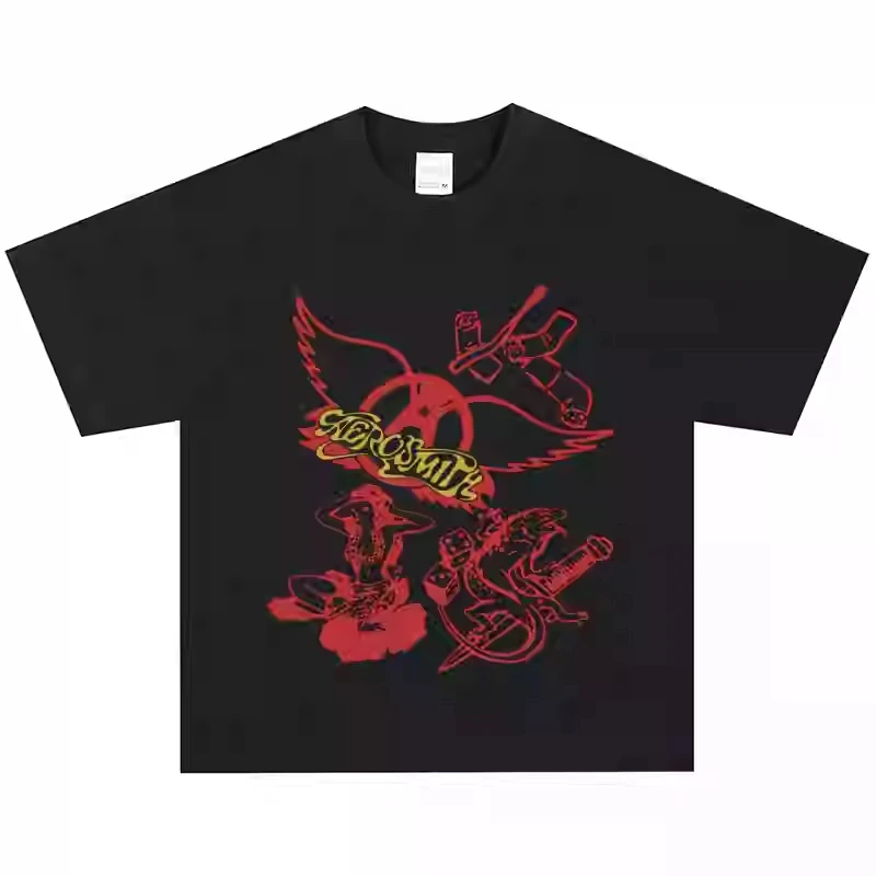 

2025 Aerosmith Band Rock American Vintage T-shirt Street Short Sleeve VINTAGE High Quality Luxury Brand Selling Style