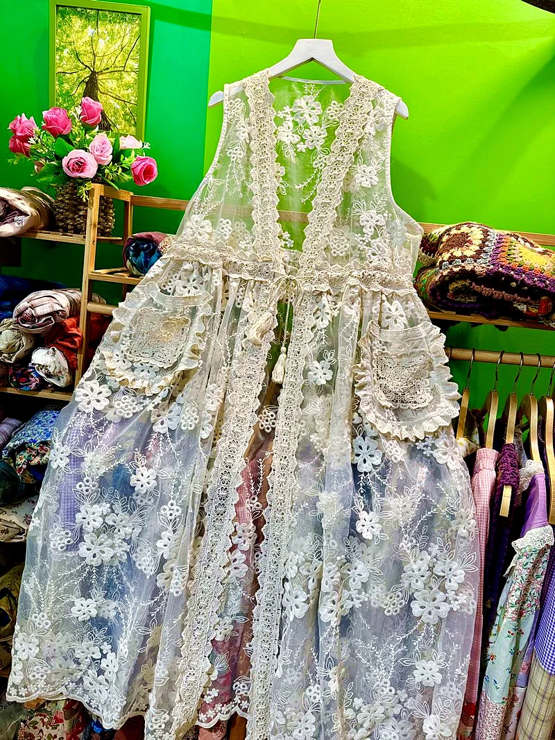 Women Vintage Ruffled Lace Transparent Sleeveless Long Dress Retro Chic Mori Girl Sweet Victorian Rococo Edwardian Midi Dress