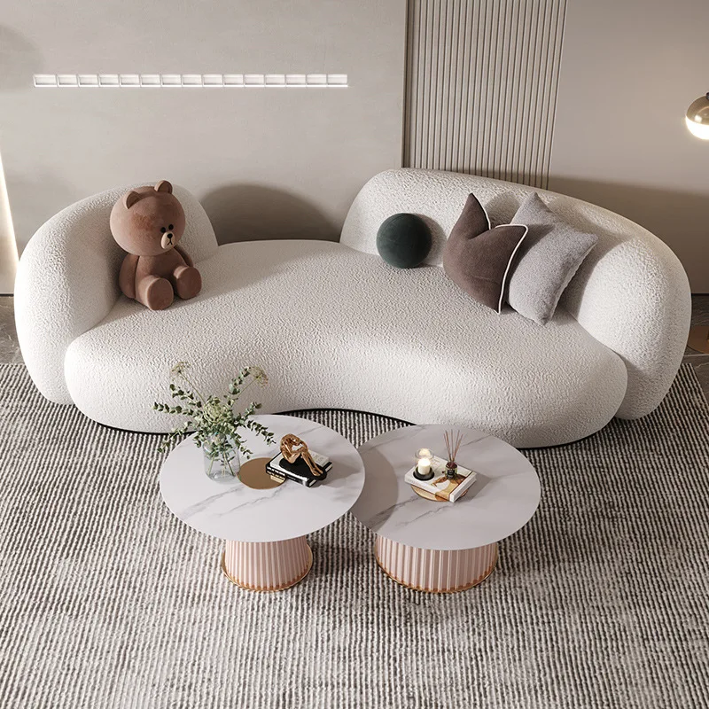 Wabi-sabi style cashmere fabric sofa, perfect for homestays, living rooms, and beauty salons