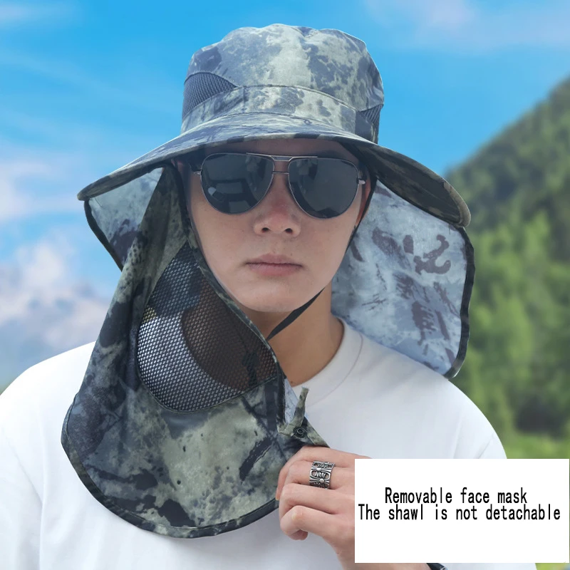 

Tactical Man Summer Outdoor Shade Hat 58-60cm Face Mask Wide Brim Cap For Fishing Hunting Breathable Sunscreen Caps Unisex