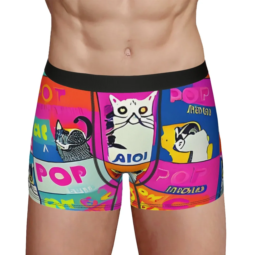 Wall Decor Pop Art Cat Typography Magic Canvas  Underpants Homme Panties Man Underwear Sexy Shorts Boxer Briefs