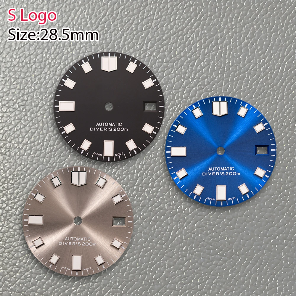 Nuovo quadrante NH35 blu da sub con logo S da 28,5 mm verde nottilucenti adatto per movimento NH36 accessori per la modifica dell'orologio di vendita calda