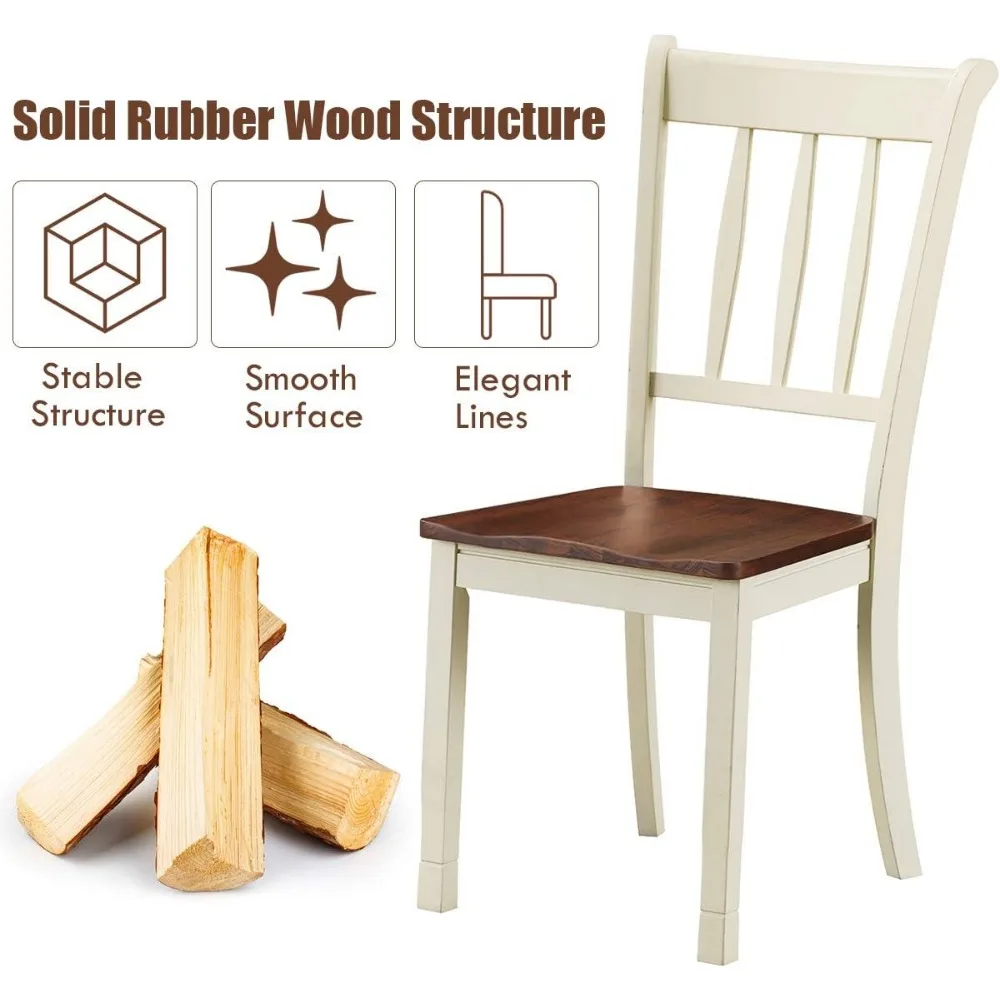 Wood Dining Chairs Set of 4, Armless Kitchen Chairs w/Solid Rubber Wood Frame, Easy to Assemble Dining Side Chair