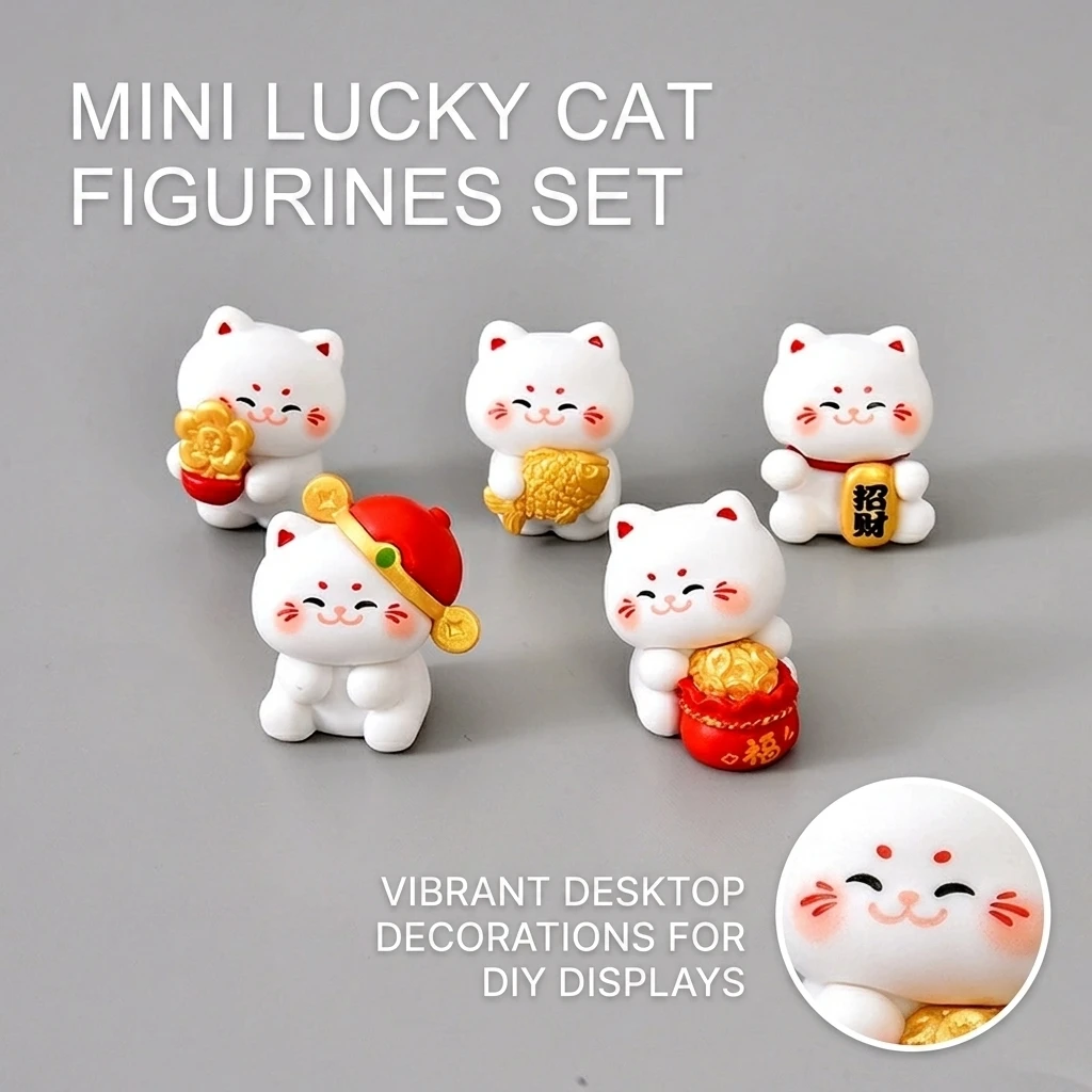Random Mini Lucky Cat Figures Cute Miniature Ornaments for Kids Adults DIY Blind Bag Desk Decor Home Office Gift Durable