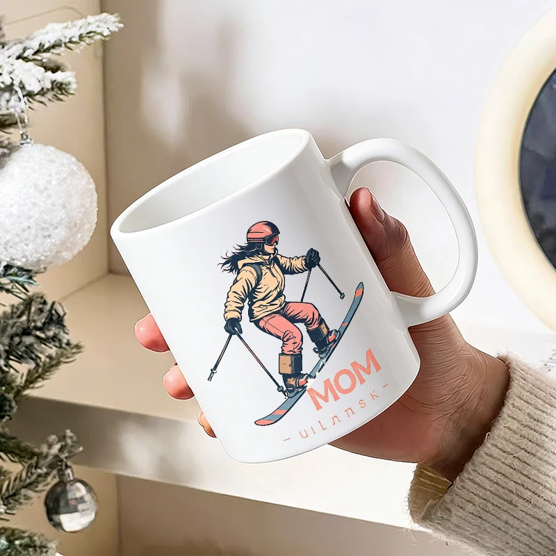 Cup & Mug Set, Ski Mom Skier Graphic Ceramic Mug, Coffee Cup, Milk Cup, Office Tea Cup, Drinking Cup, Gift for Friends