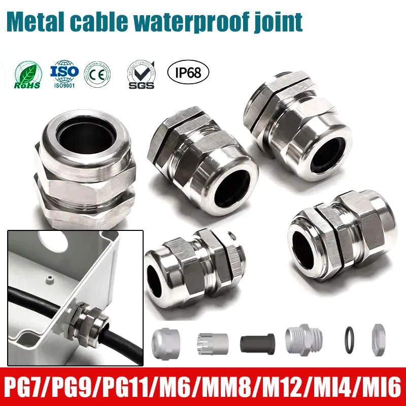 

IP68 PG9 PG7 PG11 M6 M8 M10 M12 Cable Gland for 1-14mm Wire Cable Stainless Steel Metal Waterproof Cable Gland Connector 10pcs