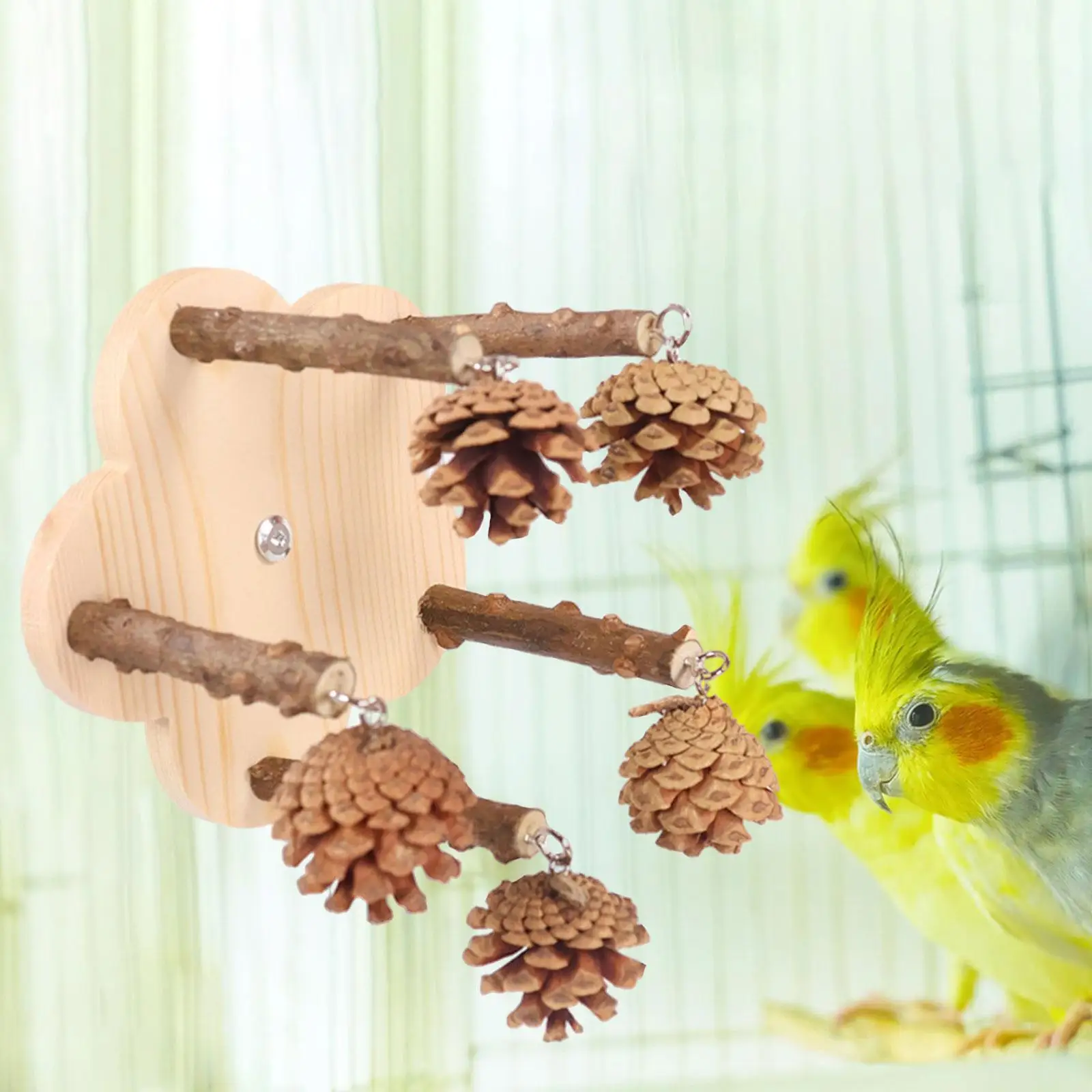 Wood Wheel Parrot Toy Bird Perch Stand for Lovebirds Parakeet Parrot Finches