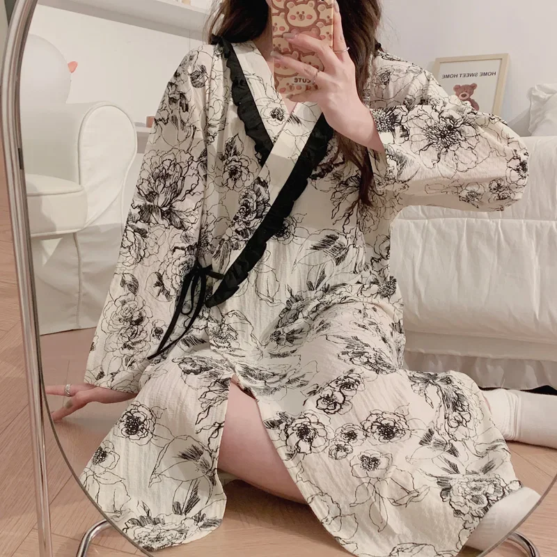 

Across V Gauze Cotton Maternity Nursing Night Dress Summer Loose Robe Sleepwear for Pregnant Women Pregnancy Home Hospital Gown