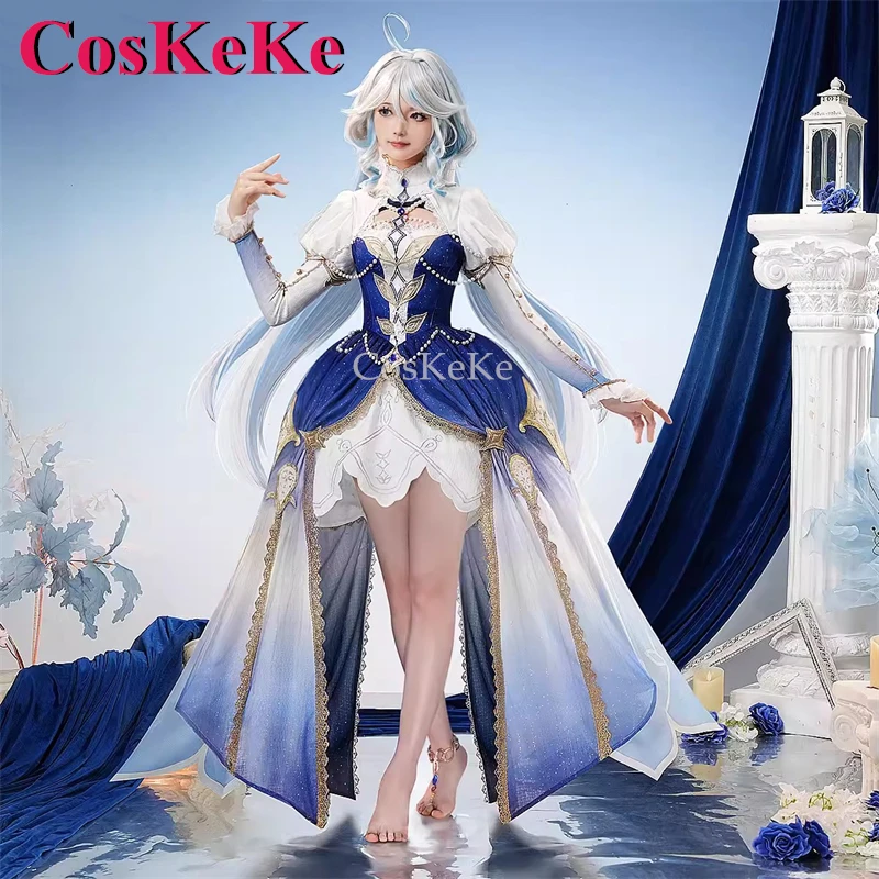 CosKeKe Focalors Cosplay Game Genshin Impact Costume Blue Dance Music Gorgeous Formal Dress Activity Party Role Play Clothing