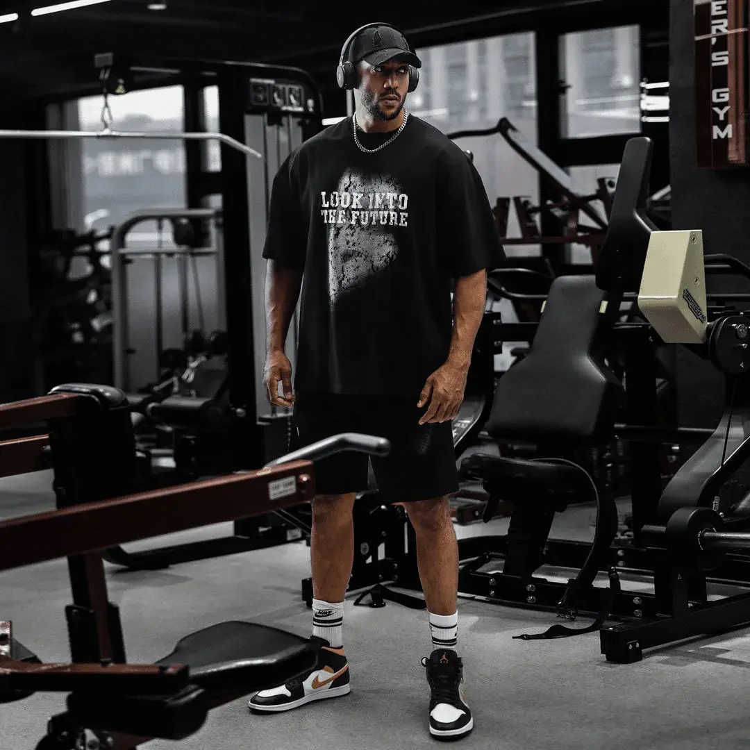 

2025 New Hot Heavy Summer New Pure Cotton Tide Brand Retro Round Neck Printing Sports Leisure American T-shirt Loose Society