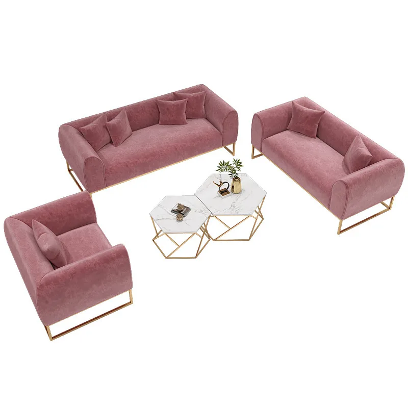 ag-Modern Pink Velvet Sectional Sofa for Home Living Room Furniture Leisure Style with Wood Legs and Sponge Filling for Hotels@