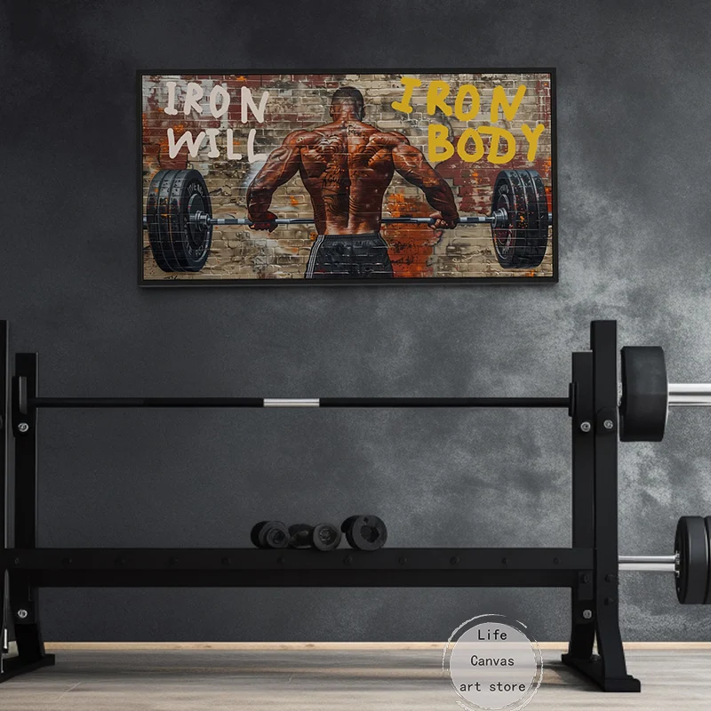 Motivational Fitness Art Poster Bodybuilder Gym Barbell Bodybuilding Workout Canvas Painting Wall Prints Picture Home Gym Decor