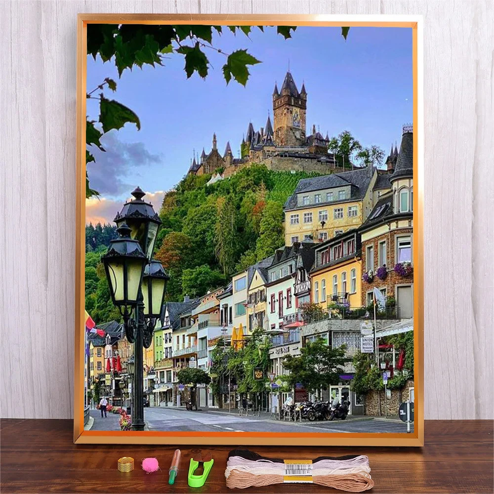 Poland Town Scenery Pattern Cross Stitch Kits DIY Crafts Gift Handmade Needlework 14CT 11CT Printed Fabric Embroidery Set