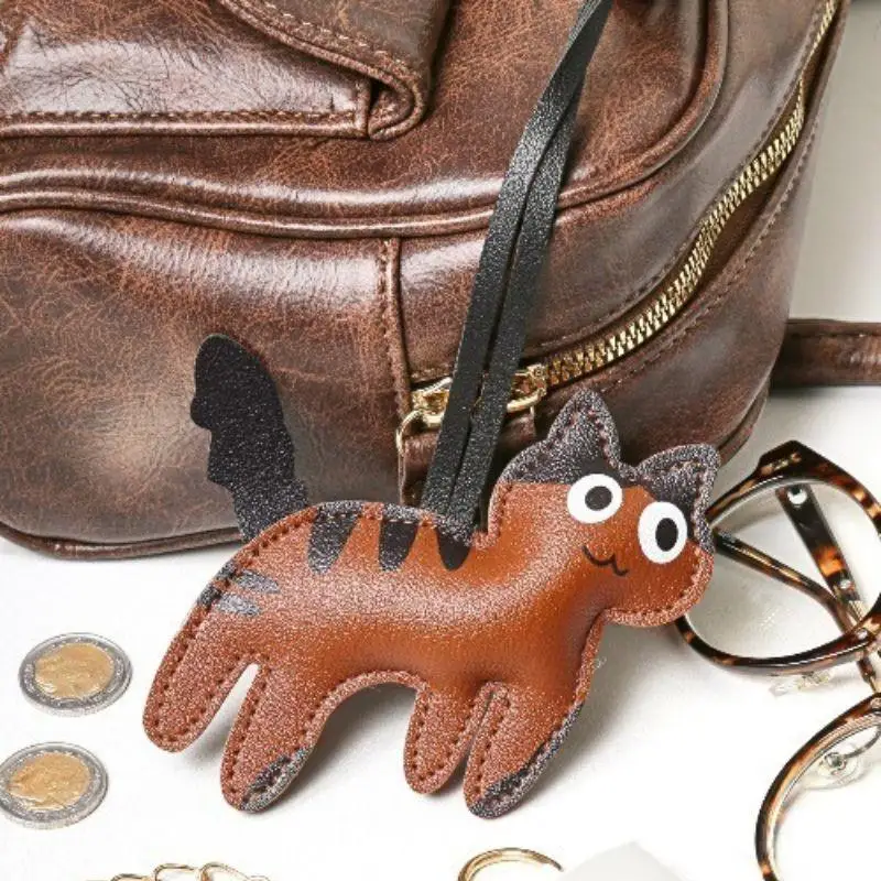 

PU Leather Cow Cat KeyChain Cute Cartoon Cat Leather Charm Bag Pendant Women's Bag Charm Decoration Bag Accessories Gifts