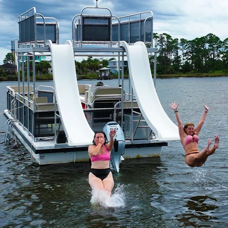 Double Decker 7m-11m Aluminum Trimaran Pontoon Boat Floating Leisure Barge Yacht