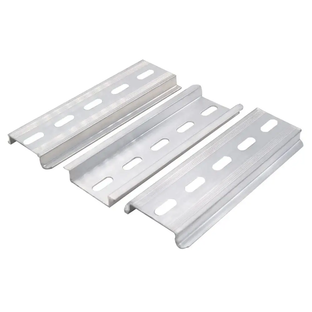 3Pcs 35mm Wide DIN Rail Slotted 7.5mm High Silver Tone Terminal Blocks Contactor Aluminum Mounting Guide