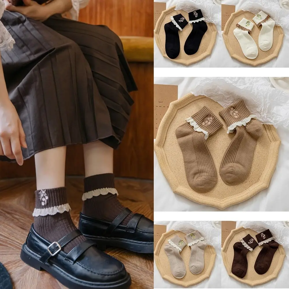 

Модные женские носки, хлопковые носки JK Lolita с кружевом и рюшами, милые средние носки-трубы, женские дышащие носки, удобные спортивные носки