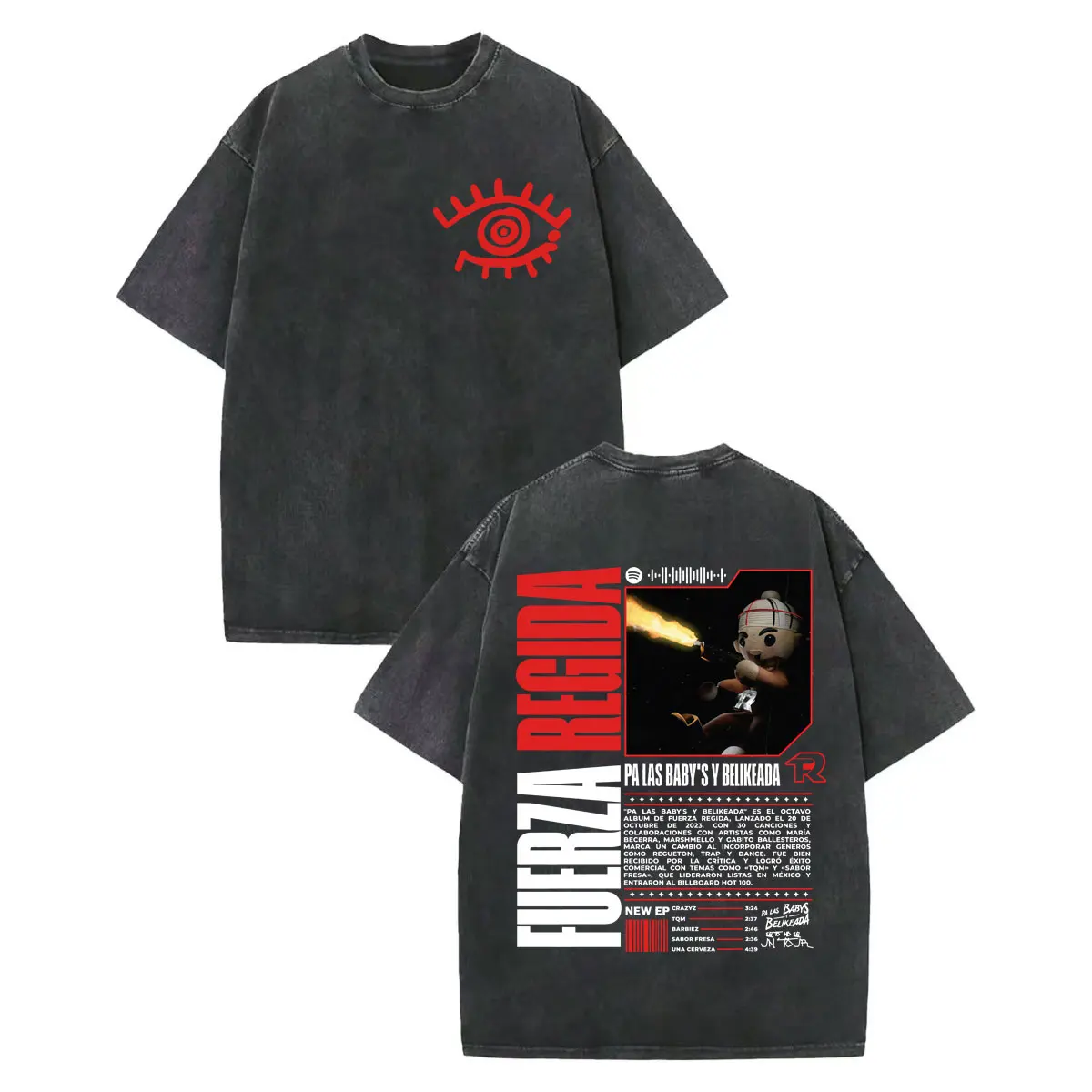 

Vintage Washed Fuerza Regida Double Sided Graphic T Shirts Men Women High Quality Fashion T-shirt Summer Casual Cotton T-shirts