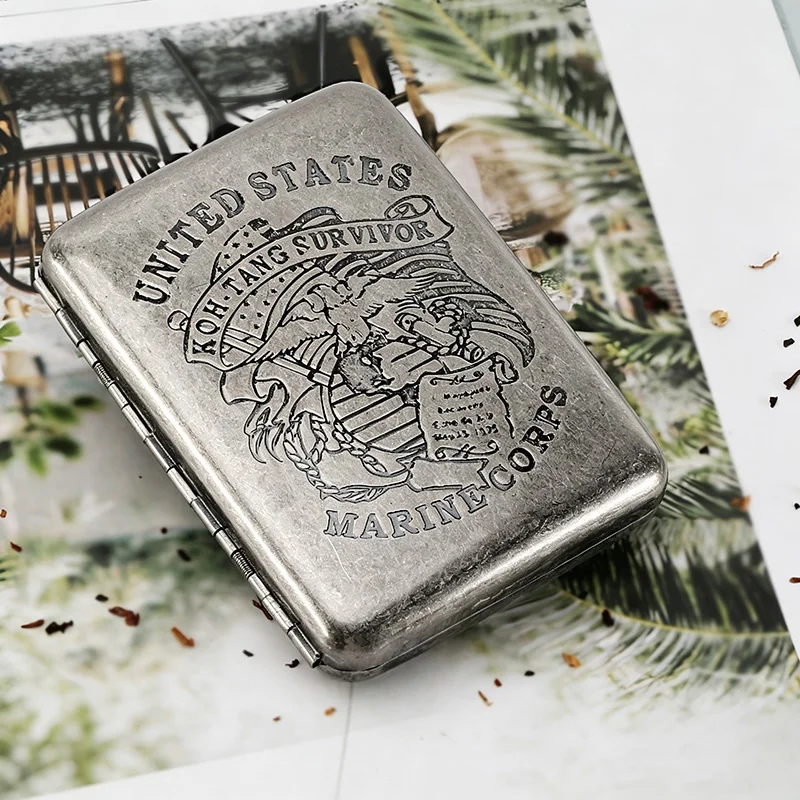 Portable pressure-resistant waterproof cigarette case capable of holding 16 cigarettes Metal retro cigarette case gift for men