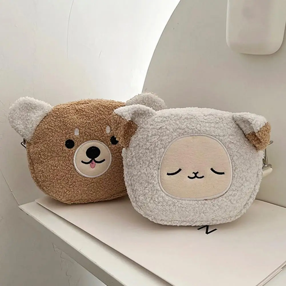 Cute Cat Bear Sheep Furry Crossbody Bags Fall Winter Plush Shoulder Bag Women Bag Girls Messenger Bag Coin Purse Crossbody Bag