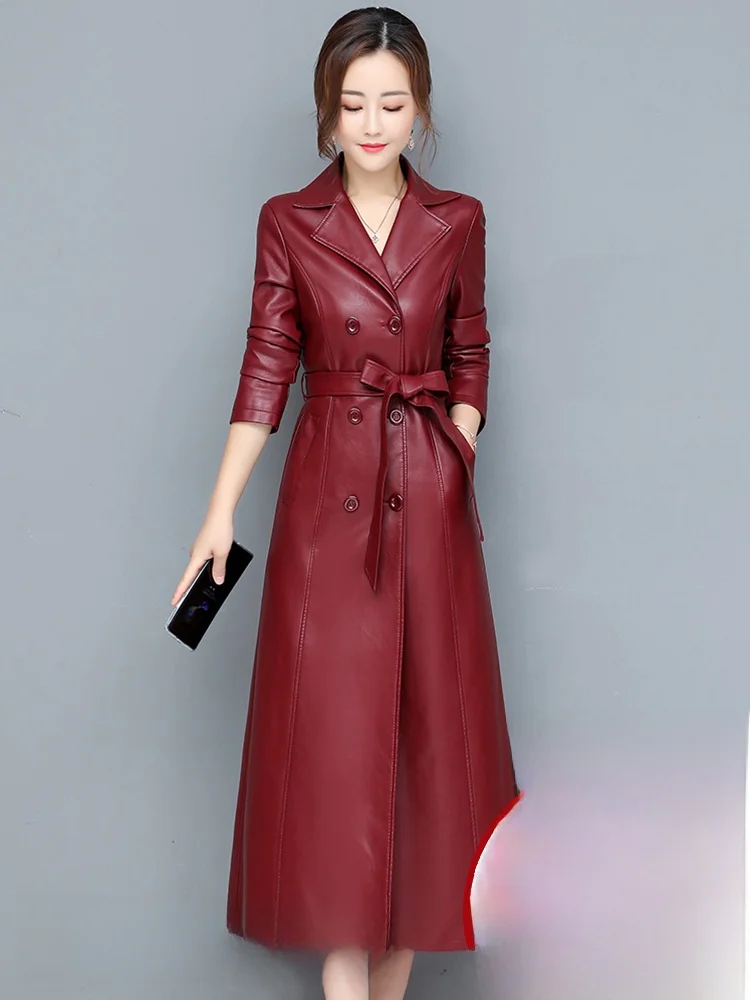   Damski płaszcz ze skóry naturalnej Ning, średniej długości, nowa kolekcja jesień-zima 2025, wyszczuplający płaszcz ze skóry owczej do kolan, kurtka.