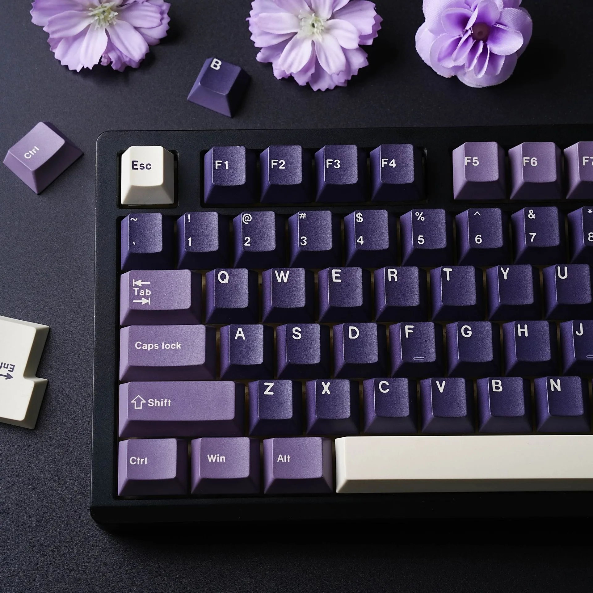 Fioletowe mechaniczne nakładki na klawisze 7U ISO Rosyjski Hiszpański Francuski Abnt2 Koreański Niemiecki Arabski Japoński Profil Cherry PBT Keycap — zdjęcie produktu 4