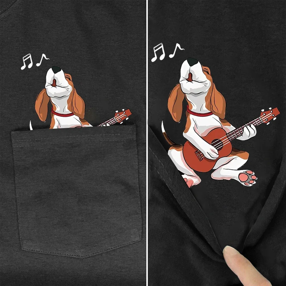 CLOOCL Animals Cotton T-shirts Charles King Hound Guitar Sticker Printed T-shirt  Adult Teens Summer Short Sleeve Shirts Tops