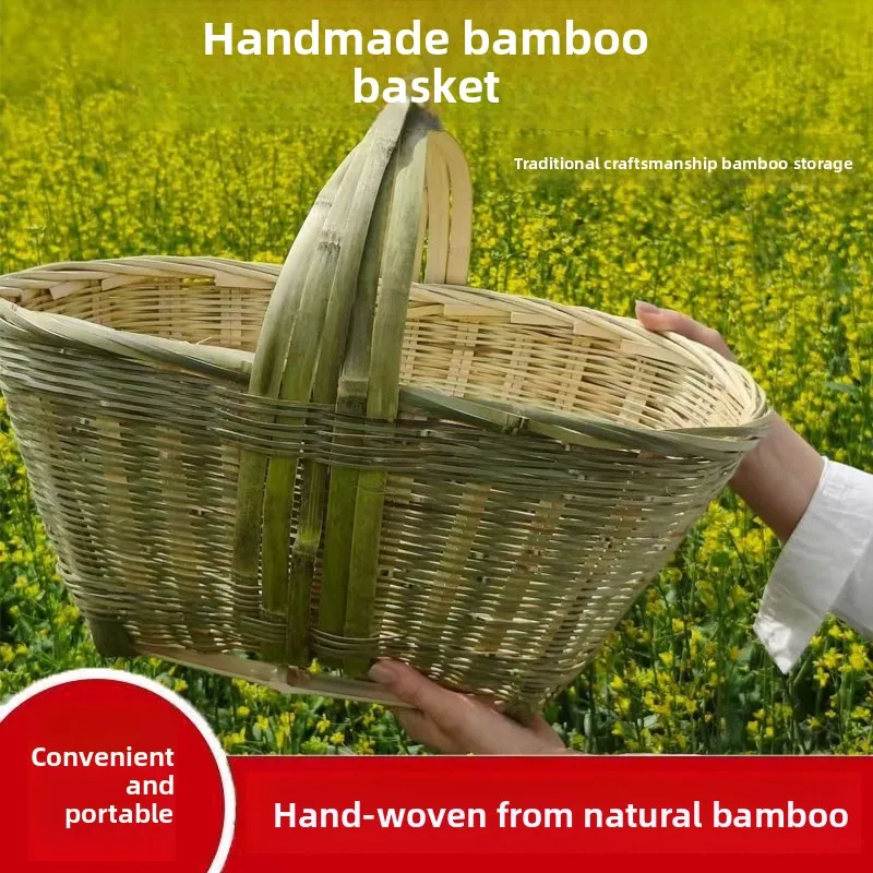 

Деревенская бамбуковая корзина ручной работы, традиционная портативная корзина для хранения, корзина для яиц, корзина для организации домашнего пространства