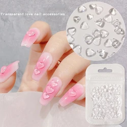 100pcs 3D Heart Nail Art Decals Charms Summer Acrylic Heart Nail Charms for Women Clear DIY Manicures Salon Accessories