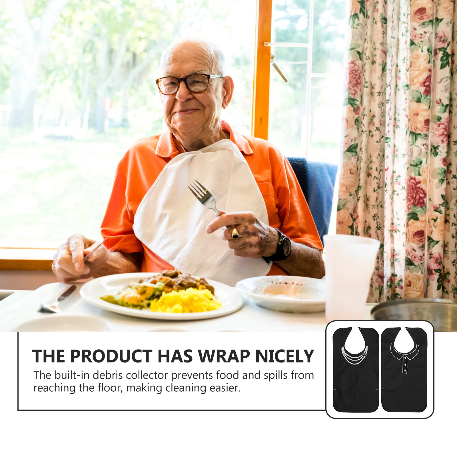 

2pcs Waterproof Dining Bibs for Adults Elderly Eating Lunch Towels Reusable Cotton Absorption Quick Drying Practical Health Care