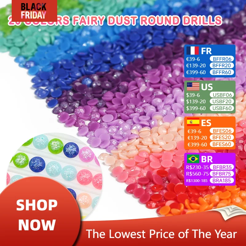 20 Colors Fairy Dust Drills Diamond Painting Round Resin Diamonds Crystal Beads Accessories Art Sugar Dust Beads 2.8mm,1000pcs