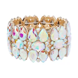 Fashion Women's Water Drop Shape Rhinestone Bracelet Elastic Bangles