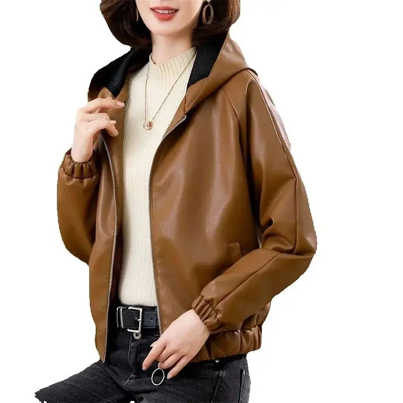 ベルベットPUレザーコート レディース 2025 新作 ファー ジャケット 秋冬 フード付き ルーズ アウター スリム ショート レザージャケット レディース アウター