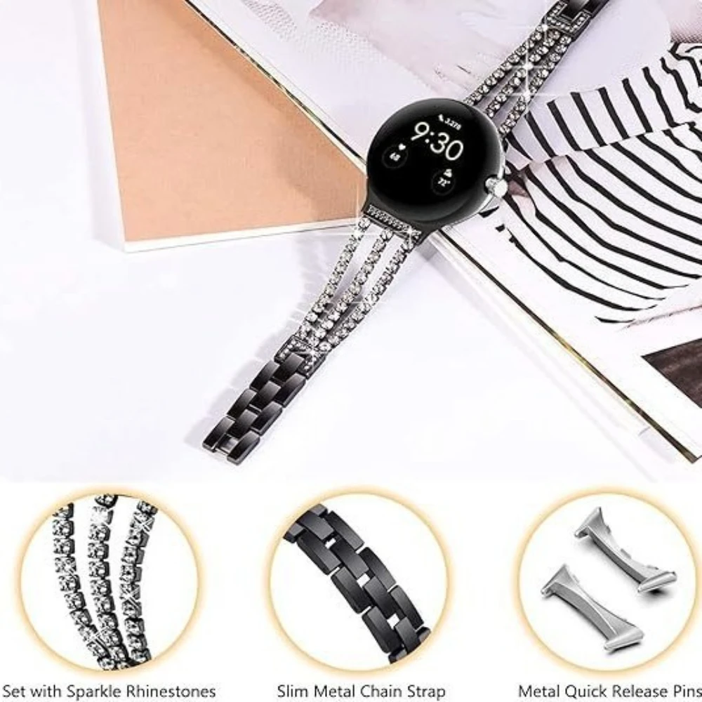 الماس حزام ل جوجل بكسل ساعة 3 4 45 مللي متر سوار معدني كوريا استبدال الفرقة لجوجل بكسل ساعة 3 2 1 41 مللي متر معصمه