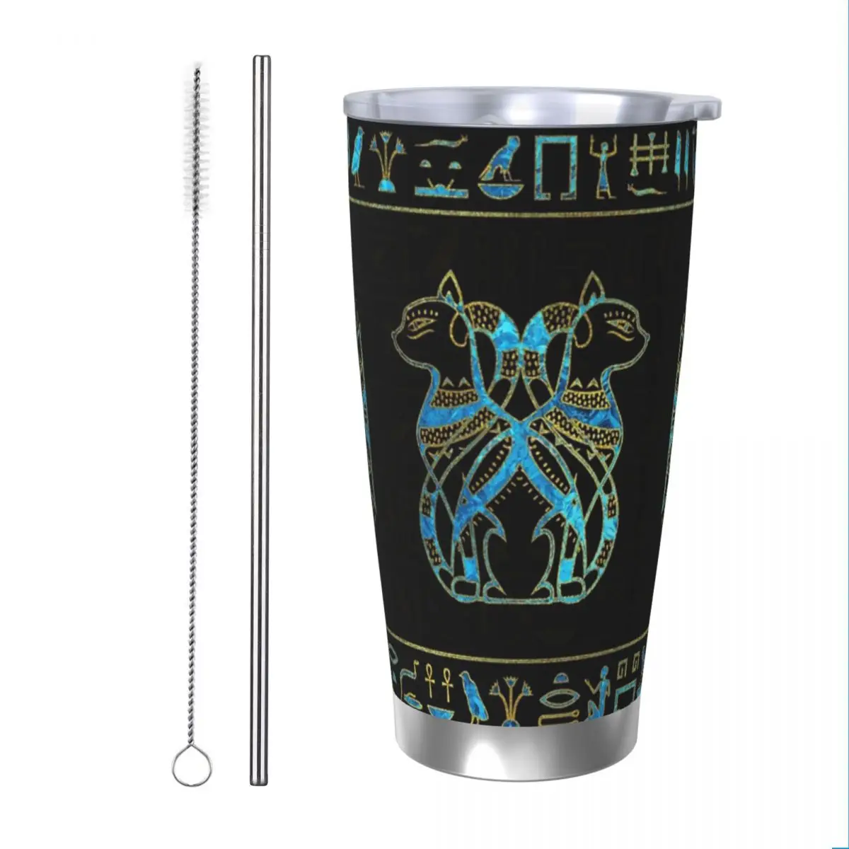 Egyptian Cats Tumbler Vacuum Insulated Ancient Egypt Coffee Cups Stainless Steel Smoothie Tea Mugs Spill Proof, 20oz