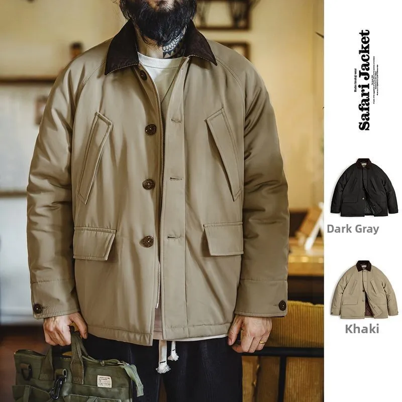 

Мужская утепленная куртка Maden в американском ретро-стиле для охоты, осенне-зимняя верхняя одежда с воротником-стойкой и длинными рукавами