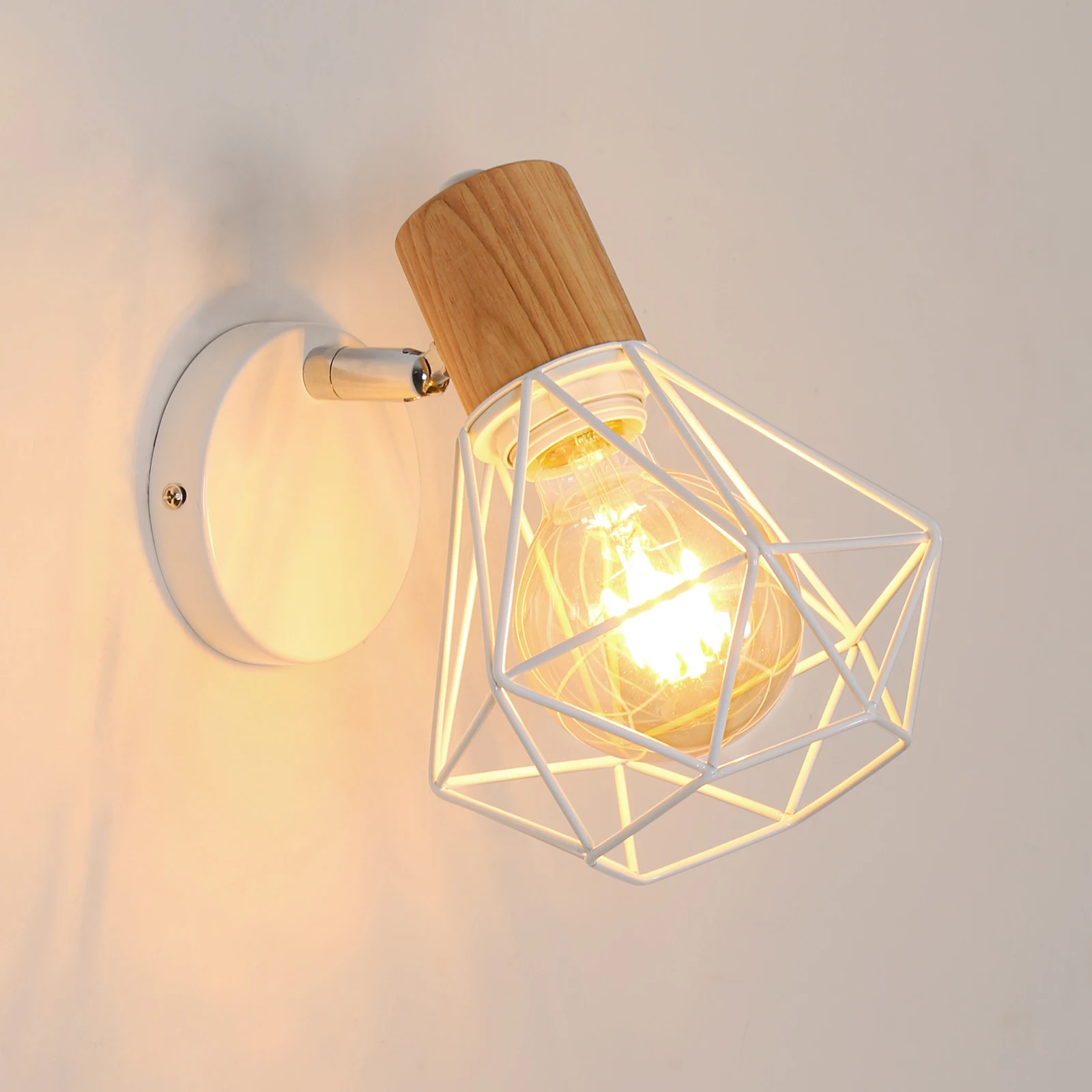 Vintage Wandleuchte,180 °   Verstellbare moderne Wandleuchte aus Metall und Holz,