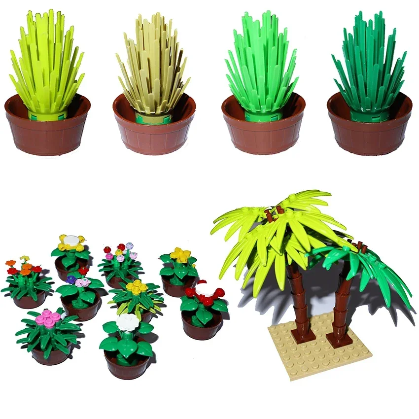 MOC Building Blocks City Street Potted Plants Tree Stem Grass Flower Pot House Garden Accessories Bricks 6064 30176 30239 4727