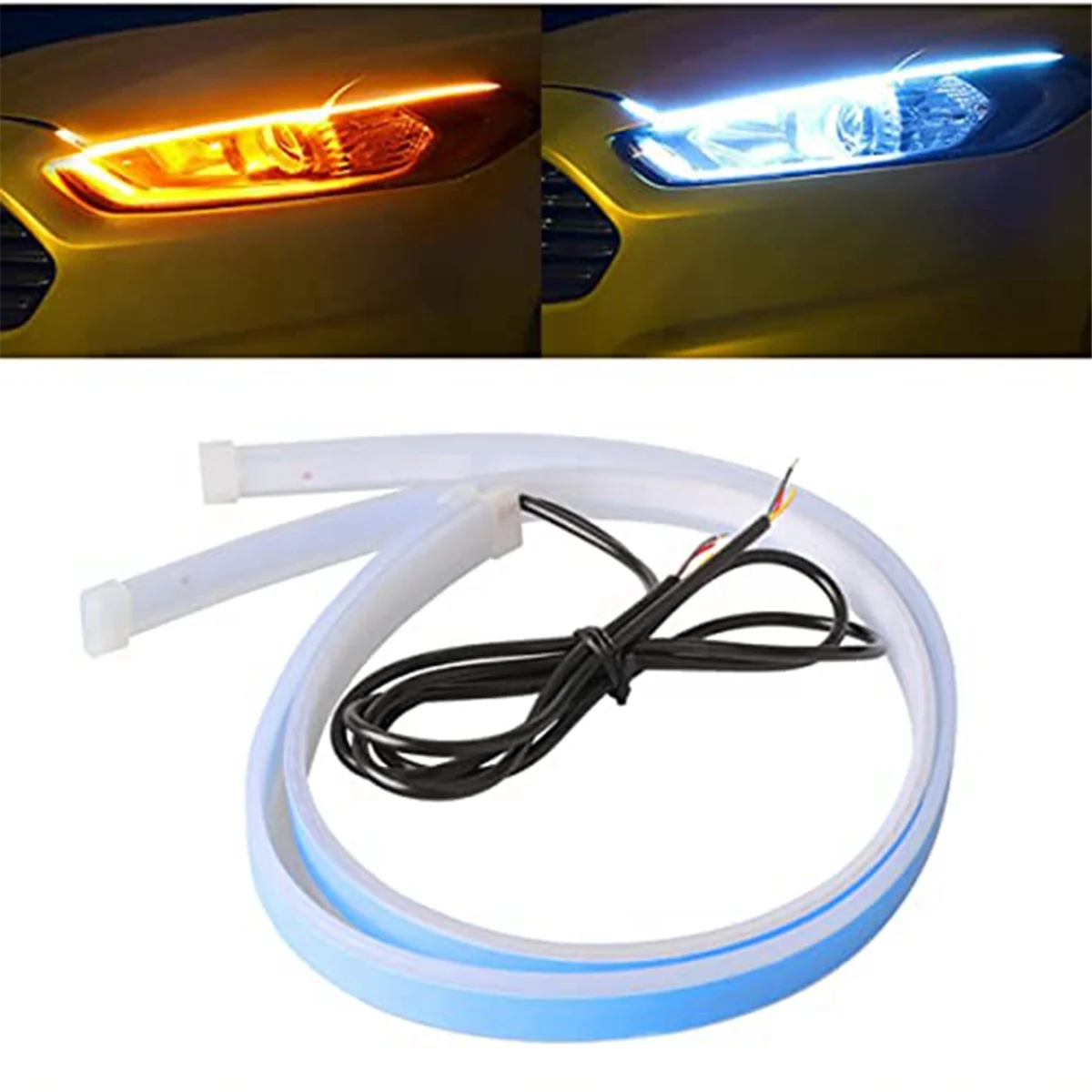 Car LED Light Bar, White Turn Signal Yellow Light Waterproof Car Daytime Running Light Bar for Truck SUV, 24Inch, 2PCS