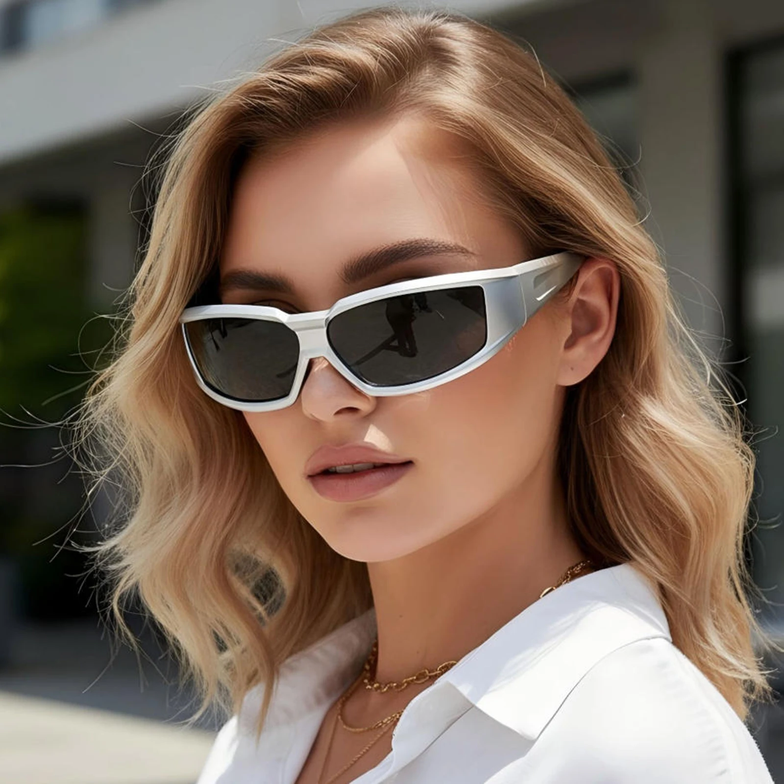 Y2K Sunglasses for Men Women Retro Futuristic Sun Glasses Aesthetic Trendy Mirror Lens Shades UV400 Protection Outdoor Eyewear