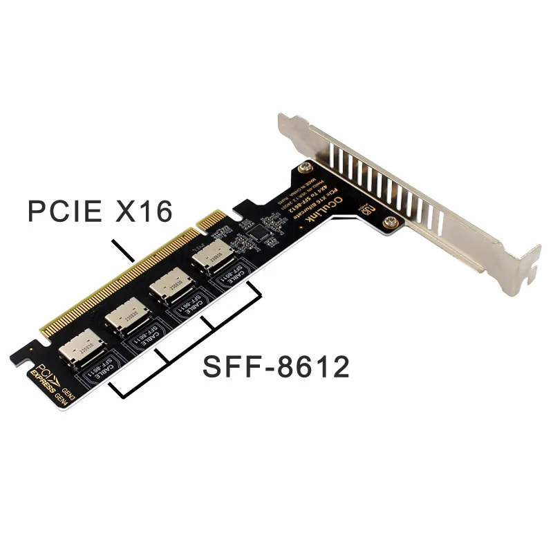 PCI-Express4.0 16x PCIE Detachable To 1/4 Oculink Split Bifurcation Card PCI Express GEN4 64Gb Split Expansion Card
