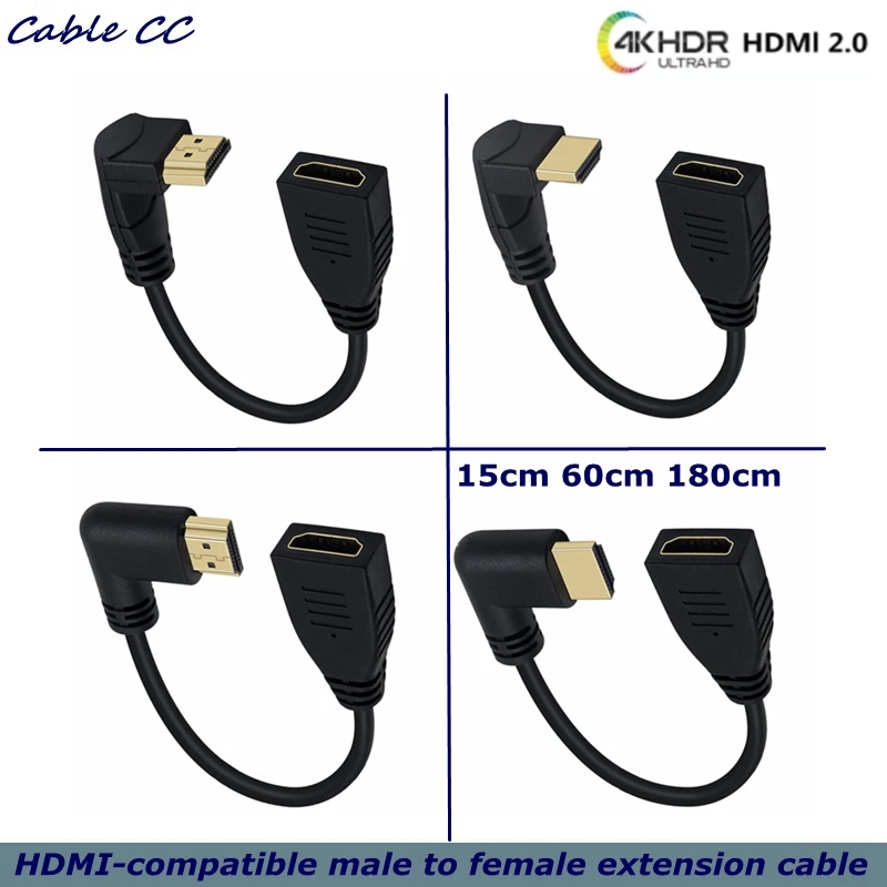 4K * 2K 60HZ HDMI-compatible Extension Cable Male to Female 90 Degree 2.0v  Extension Cable For HD TV LCD Laptop PS3 Projector