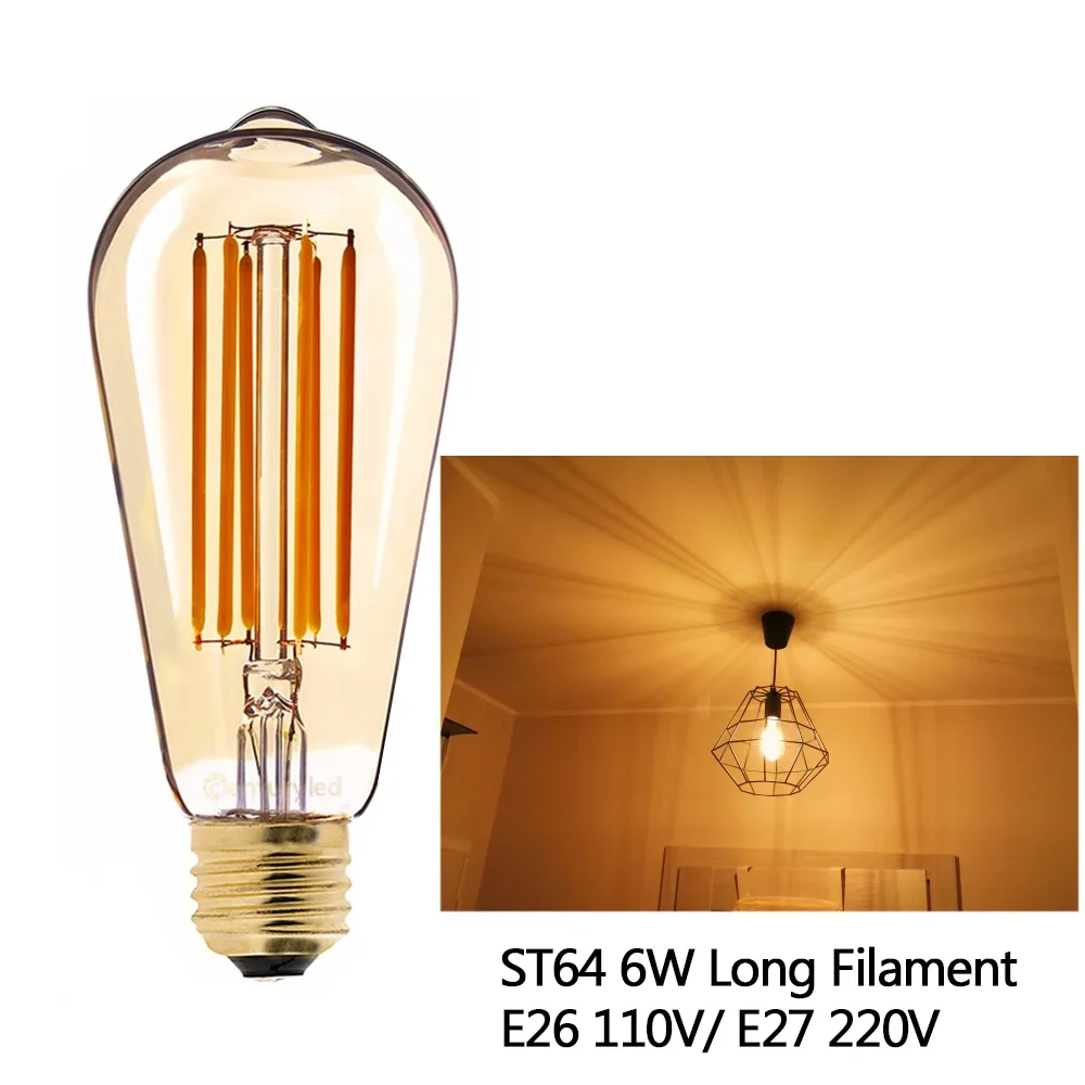 Dimmable LED Filament Bulb 220V Gold 1W-8W, Edison Retro Style E27 E14 E12 E26 G40 String Light Bulb